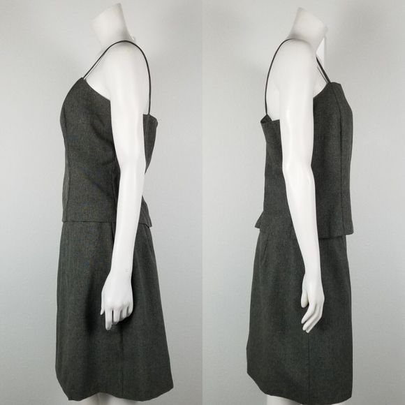 Vintage 90s Y2K Micro Houndstooth Brown Grey Tank Skirt Coord Set Sz 13/14 JRs - Picture 2 of 14
